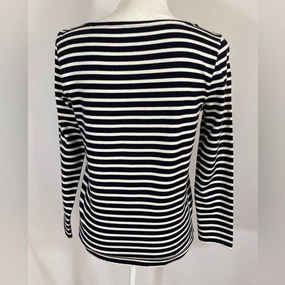 Talbots Women's Petite Blue Stripe Floral Knit Top Embroidered Cottagecore - Picture 3 of 9